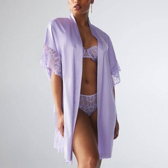 Savage Fenty By Rihanna Not Sorry Satin Short Robe - M/L - Lavender - NEW! - Picture 5 of 9